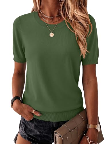 Image of Zeagoo Womens Summer Short Sleeve Tops Crew Neck Lightweight Pullover Sweaters Loose Dressy Casual Blouse Basic Clothes