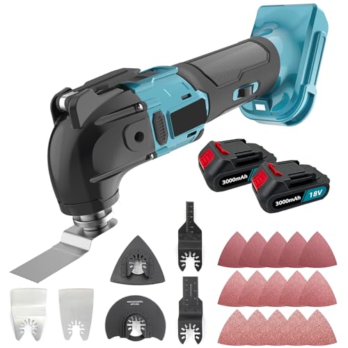 Akku Oszillationswerkzeug, bürstenloses 300W Akku Multifunktionswerkzeug mit 22 Zubehörteilen, 2 Stück 3000mAh Akku, 22000 U/min, 4° Oszillationswinkel, zum Schneiden, Schnitzen, Bohren, Schleifen