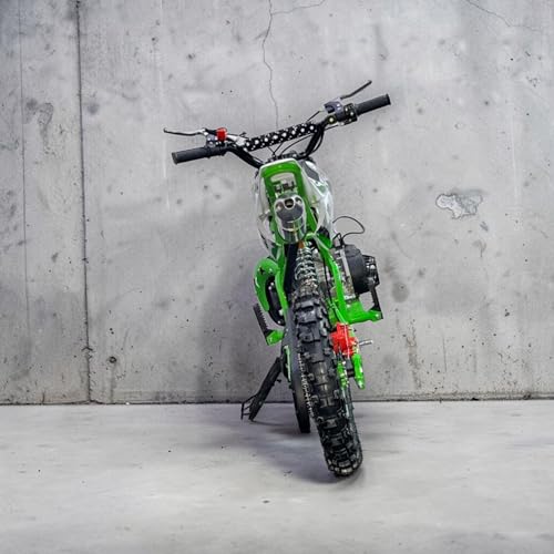Image of Amaze ZR Super 50cc Petrol Dirt Bike for Kids | 2 Stroke Mini Off Road Bike | Dual Start | Disc Brake | Rear Suspension | Max Speed 45 km /h | Kids Mini Motorcycle (Multicolor Chassis) (Green)
