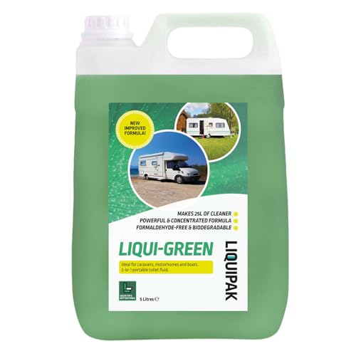 Liquipak Liqui-Green 5L Caravan Toilet Chemical NEW IMPROVED FORMULA - Top & Bottom 2-in-1 Cleaner & Rinse Fluid Concentrated Formaldehyde-Free for Caravans Motorhomes Boats