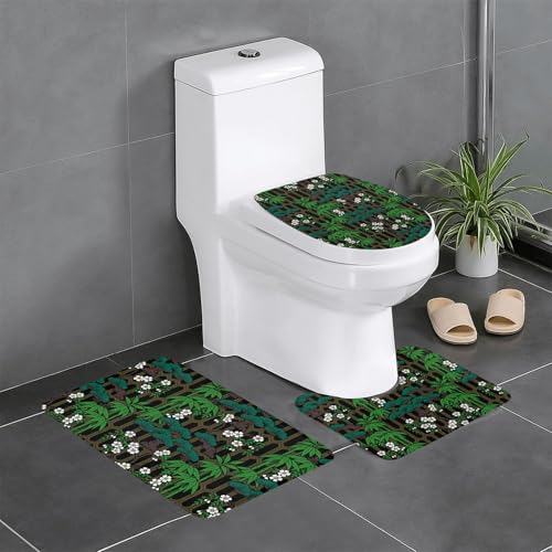 和風 亀甲模様 和柄 松 竹 桜 3点セット トイレマット フタカバー 便座カバー 足元 U型 O型 拭ける 滑り止め 通用型 吸水 洗える 速乾 浴室マットおしゃれ かわいい 40x60cm