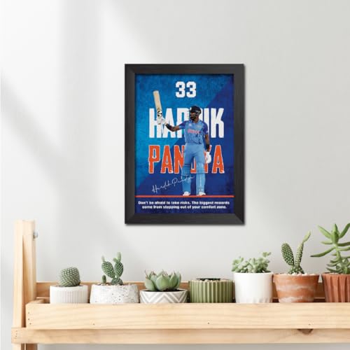 Image of TenorArts Hardik Pandya Poster with Quotes Indian Legend Cricket Player Photo Frame Painting with Matt Finish Black Textures (12 inches x 9inches)