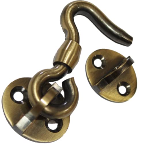 Image of RISEOM Brass Gate Hook and Eye /Window Hook for Double Doors Gates /Windows (Heavy Oval Eye) (Antique-2 inch, Pack of 4)