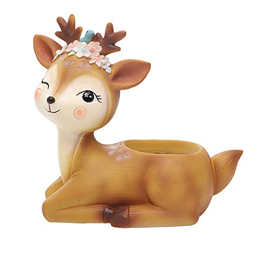 TACY Cute Cartoon Artware Animal Deer Resin Succulent Planter Cactus Flower Plant Pots/Planter/Container for Home Garden Office Desktop Decoration (Blinking)