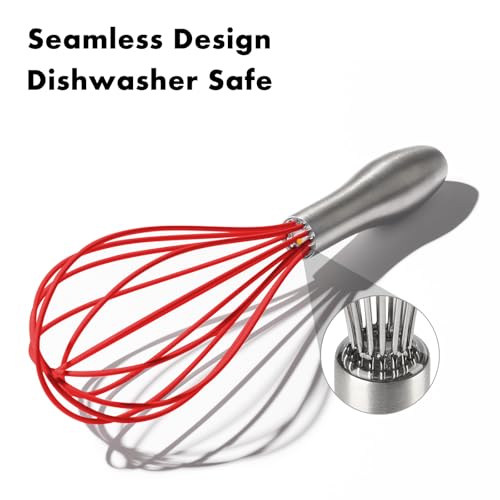 Image of OYV 10-Inch Red Silicone Whisk, Heat Resistant 480F Kitchen Whisk with Stainless Steel Ergonomic Handle, Non-Scratch for Nonstick Cookware, Dishwasher Safe, Perfect for Blending, Cooking & Beating