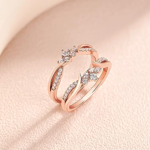 SHELOVES Rose Gold Plated Guard Ring Enhancers for Engagement Rings AAAAA Cz 925 Sterling Silver 5-123