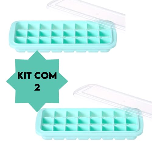 Kit 2 formas de gelo de silicone com tampa 24 cubos - cores sortidas