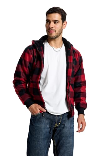 Image of TanBridge Plaid Flannel Hoodie Sherpa Fleece Lined Shirt Jacket Cotton Hoodies Zip Up Winter Warm Coat