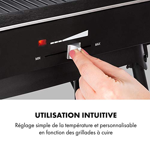 Klarstein Porterhouse - Barbecue électrique, Montée en température rapide, Concept Easy Grill, 2200 watts, Tablettes latérales amovibles, Surface anti adhésive, Noir
