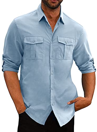 JESDM Leinenhemd Herren - Baumwolle-Leinen Mix Langarm Freizeithemd