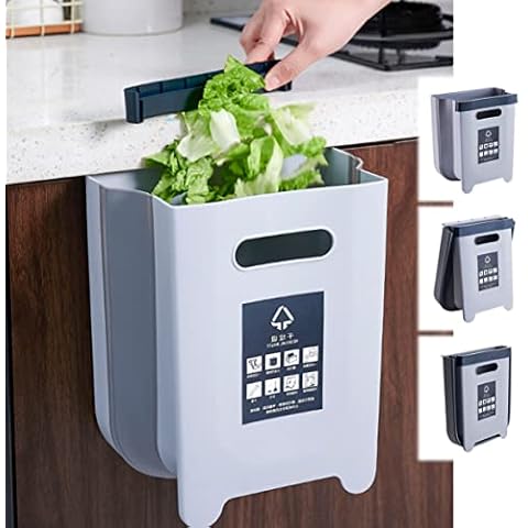 BLUE MARBLE Folding Kitchen Bin, Hanging Food Bin, Bins For Kitchen, Over Door Bin Hanging Kitchen Trash Can, Small Garbage Bins, Trash Can, Cupboard Bin Or Under Sink Storage Cover