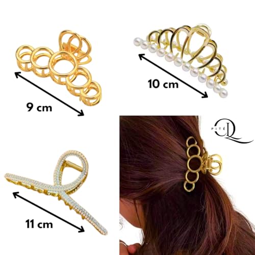 Kit Prendedor Grande De Cabelo Metal Dourada Piranha Presilha Luxo Elegante Vintage Moda Estilo Pent