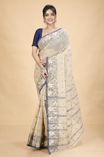 Image of OISHANI SAREE GHOR Women's Traditional Bengal Tant Pure Cotton Starch Handloom Saree No Blouse Piece