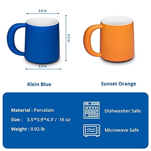 E-Liu Big Coffee Mug Set Of 2, Large Handle 16 Oz Blue Orange Combo Ceramic Mugs, Valentines Day Gifts Gift Mug For Latte, Cappuccino, Tea, Coffee Lovers Couples Mugs #TOP2