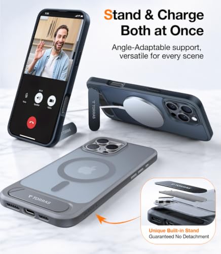 Image of TORRAS Strong Magnetic & Seamless Stand for iPhone 16 Pro Max Case, Fit for MagSafe, Military Grade Drop Protection, Adjustable Kickstand Phone Case for iPhone 16 Pro Max, Slim Frosted Matte Black | Translucent Black, Slim Matte, Kickstand, Strong Magnetic, Car Mount, Wireless Charging, Military-Grade Drop Protection