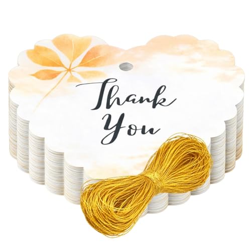 Image of CVANU Heart Shaped Thank You Tags 150-Pcs with Golden String, Floral Design Gift Tags for Wedding Favors| Birthday Party| Small Business Packaging (2.16x2.36 inch) D2
