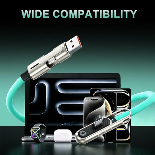 Image of Verilux PD 240W 2 in 1 Type C Cable Fast Charging with Stand, 3.9Ft Right Angle C Type Charger Cable with 480MBPS Data Transfer for iPhone 17 /17 Pro /17 Pro Max /16 /15, Galaxy S25 /S24, Blue-green