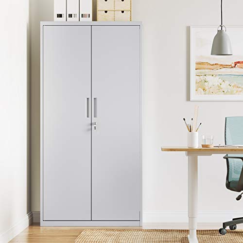 Miniatura 2 de Songmics Armario De Garaje De 5 Estantes Con 2 Puertas, Armario De Oficina, 40 X 80 X 180 Cm, 1 Cerradura, Estantes Ajustables, Gabinete De Metal, Gris Mate Omc015g01