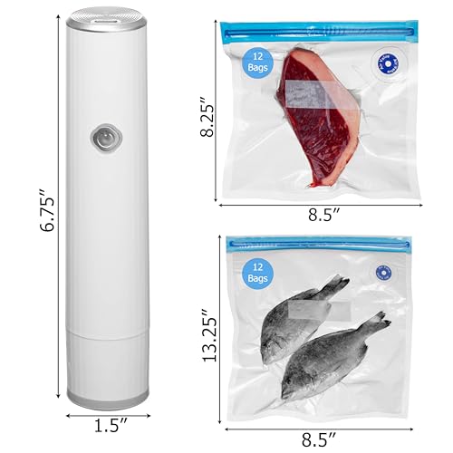 Image of Basicwise Handheld Vacuum Sealer Machine with 24-pc Reusable Bags Food Storage Kitchen Organization Sous Vide Cooking Pantry Preservation Refrigerator Management Meal Preparation & Airtight Sealing