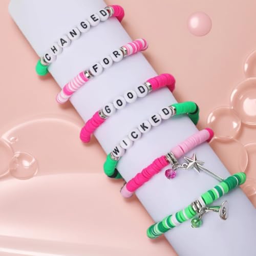 Wicked Stacked Bracelets Set, Changed for Good Green and Pink Friendship Bracelets, Wicked Themed Party Gifts for Wicked Party Favors4