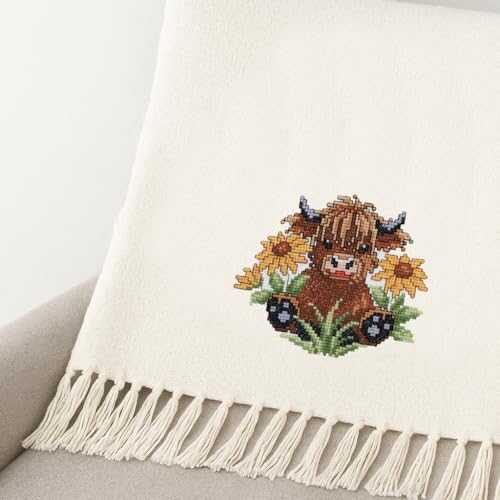 Image of LEISURE ARTS Highland Cow Cross Stitch Spring ePattern, Counted Cross Stitch Pattern Books for Adults, Beginner DIY Embroidery Pattern Book for Home Decor Crafts