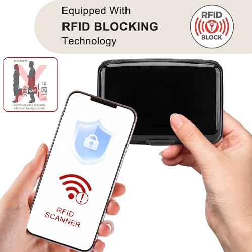 Image of ELFISH Mini RFID Aluminum Wallet Credit Cards Holder Business Card Case Metal ID Case for Men Women (Black)