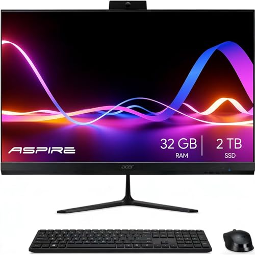 Image of acer Aspire 27 inch All-in-One Desktop Computer • 8-core AMD Ryzen 7 5825U • 32GB RAM • 2TB SSD • Office 365 for The Web • HDMI + DisplayPort, Wi-Fi 6E • Wireless Keyboard & Mouse • Windows 11