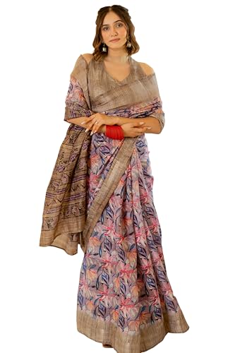 Image of MIRCHI FASHION Women Saree Cotton Blend Kalamkari Printed | Comfortable Office and Regular Daily Use Sari with Unstitched Blouse Piece