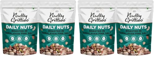Image of Nutty Gritties Daily Nuts with 5 Exotic Nuts Macadamias, Hazelnuts, Pistachio Kernels, Almonds, Cashews | Dry Roasted with Himalayan Pink Salt | Healthy Snack with Zero Oil, 200g (Pack of 4)