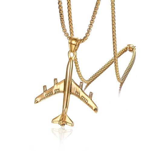Collier avion homme pendentif punk doré pour look de soirée urbaine