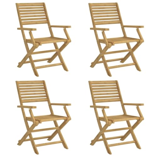 vidaXL Lot de 4 Chaises Pliables de Jardin, Sièges avec Dossier, Meubles de Patio Terrasse Extérieur, Moderne, Bois Massif d'Acacia