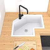 COGITIL 25 Inch Modern White Drop In Corner Kitchen Sink Quartz Single Bowl Irregular Kitchen Sink