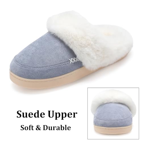 ninecifun women39s and men39s memory foam house slippers faux fur lined indoor fuzzy slippers with no-slip sole slip on suede home shoes warm winter gift for women amp men