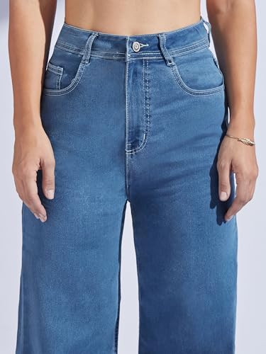Image of Miss Chase Women's Wide-Leg High-Rise Regular-Length Stretchable Shaping Denim Jeans