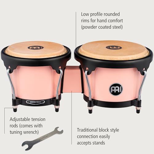 Image of Bongo Drum Set with Durable Synthetic All-weather Shells, Journey Series - NOT MADE IN CHINA - Natural Buffalo Skin Heads, 2-YEAR WARRANTY