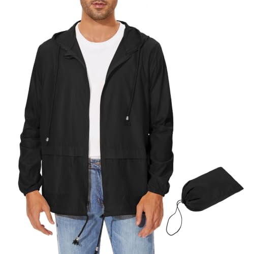Image of Zando Packable Mens Rain Jacket Lightweight Raincoat Waterproof with Hood Outdoor Windbreaker Jacket Travel Rain Jackets