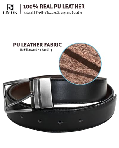Image of CIMONI Reversible Leather Belt for Men | Genuine Leather & Vegan Leather Pin Buckle Belt | Classic Black /Brown Adjustable Belt for Formal, Business, Office & Casual Wear