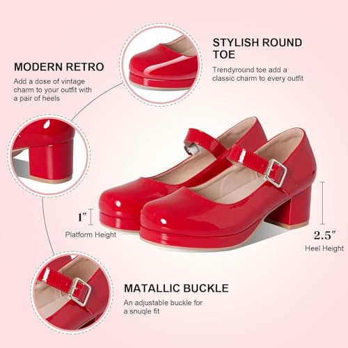 Image of femflame Women's Low Chunky Heel Mary Jane Pumps Ankle Buckle Strap Sweet Round Toe Dress Shoes JK Cosplay Uniform Dress Shoes