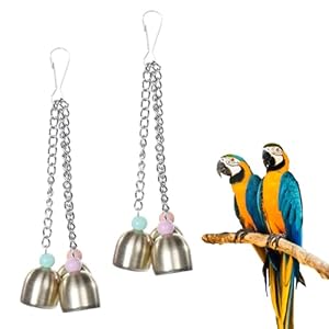 ShaLovelyna 2 PCS Parrot Bell Toy Alloy Budgie Toy Interesting Bird Bell Hanging Toys Parrot Cage Bite Toys for Small Parrot Macaws Parakeets Cockatiels Love Birds Finches