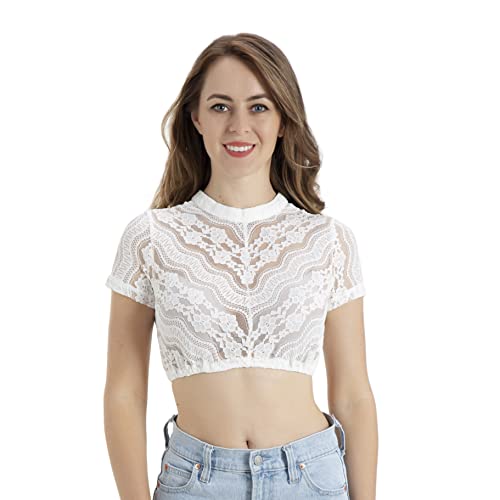 Kelliar Dirndlbluse Damen Spitze Weiß Elegantes und Schönes Hochgeschlossen Trachtenbluse Spitze Oktoberfest,Weiß,Size 36 Cover