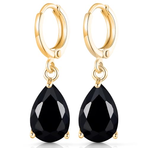 Crystalline Azuria Mujer 18ct Chapado en Oro Lágrimas Negro Cristales de Zirconia Pendientes Colgantes para Mujer y Niña