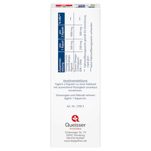 Foto von Doppelherz Omega-3 1000 vegan - Hochdosierte Omega-3-Fettsäuren EPA & DHA aus pflanzlichem Algenöl - 60 kleine & vegane Kapseln