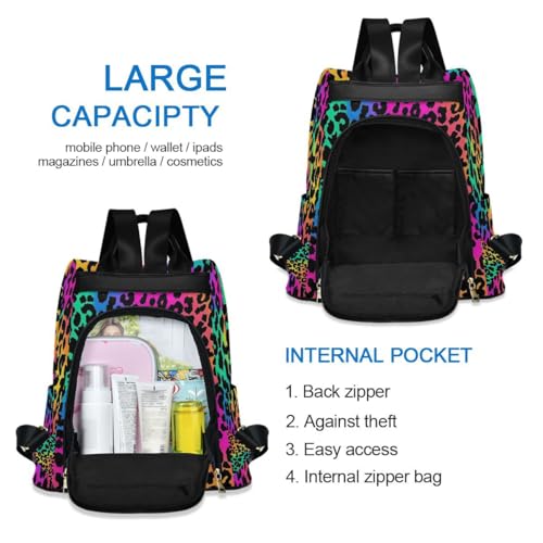 Image of ALAZA Neon Leopard Skin Print Trips Hiking Camping Rucksack Pack for Women