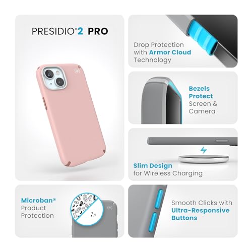 Image of Speck iPhone 15 Pro Max Case - Drop Protection - Scratch Resistant, Soft Touch, 6.7 Inch Phone Case - Presidio2 Pro Dahlia Pink /Rose Copper /White