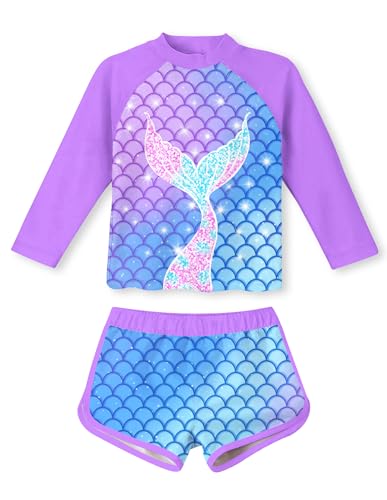 Image of Vogseek 4-10T Girls Rashguard 2 Pieces Long Sleeve Swimsuit Swimwear with Shorts