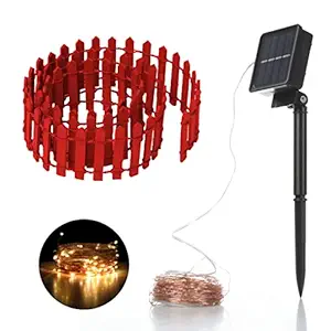 Robkea, 36 Inch Mini Fence Fairy Garden Fence & Waterproof LED 40FT 100 LED Solar String Lights with 8 Lighting Modes | Fairy Garden Accessories Outdoor (Red)