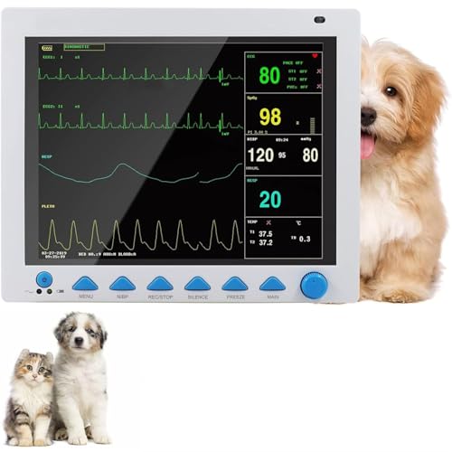 hocvseo Monitor De Paciente Veterinario Portátil, Monitor De Animales Multiparámetro, 4800 Conjuntos De Almacenamiento De Datos De Presión Arterial, para Perros, Gatos, Hospitales De Mascotas
