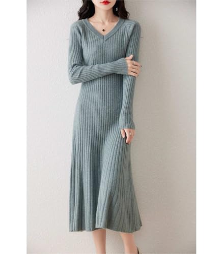 100% Merino Wool Long Sweaters Women's V-Neck Long Sleeved Knitted Pullover Pit Strips Slim Thick Tops3