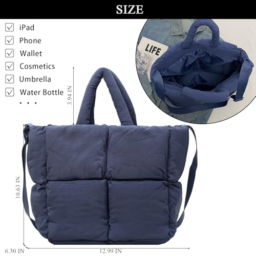 Image of Puffer Tote Bag Lightweight Down Cotton Padded Puffy Purse Quilted Puff Crossbody Bags for Women (Blue)