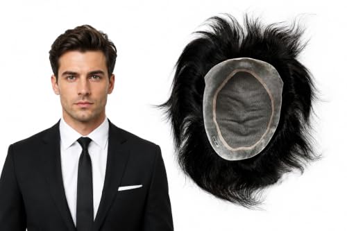 Image of EUPHORIA 2 layer Original Australian Hair Patch | 0.03 mm Ultra Thin Poly for Natural Front Hairline | 100% Remy Human Hair Toupee | Non-Surgical Hair Replacement System | Use with Tape, Glue or Clips | (Black, 8x5)